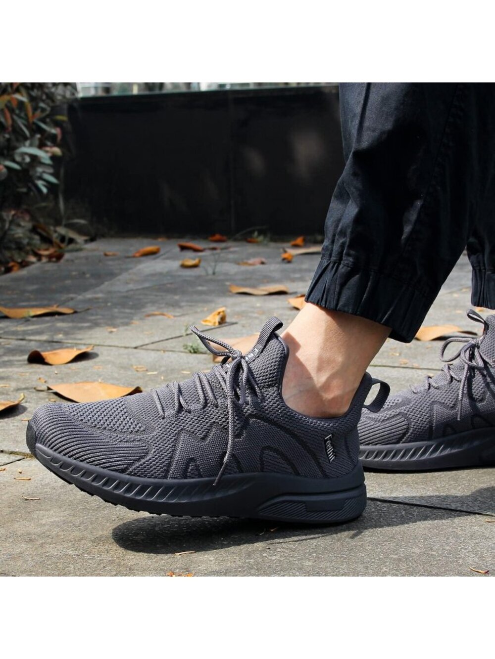 Men's Dark Grey Non Slip Walking Lightweight Breathable Slip on Athletic Sneaker - Picture 2 of 6